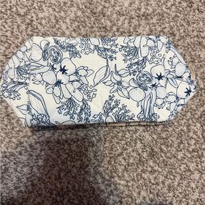 Floral Cosmetic Bag in Blue and Cream